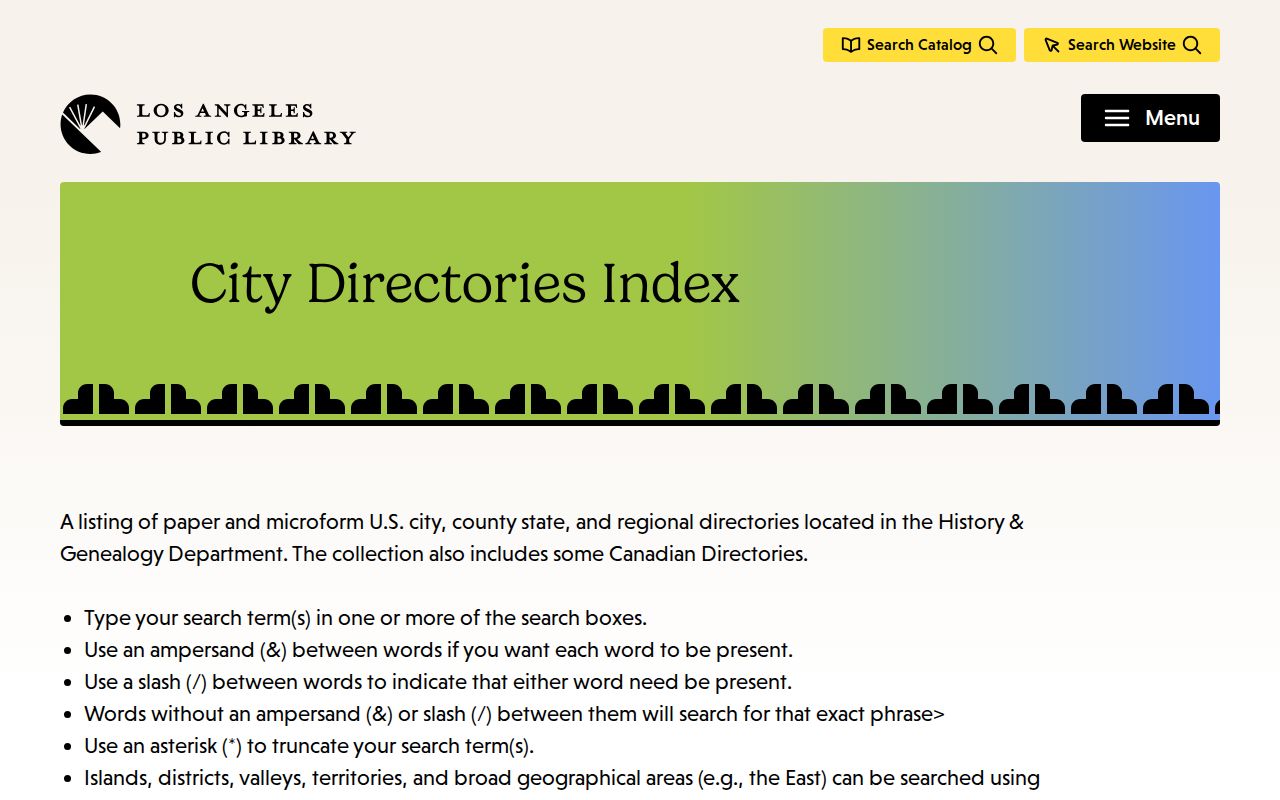 Lawndale city directory index search fields at LAPL