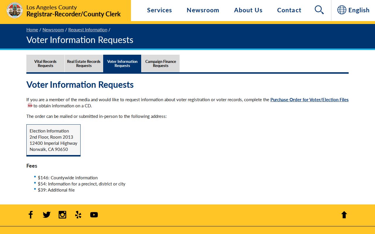 Lawndale ZIP code directory county voter information request